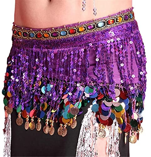 QUNINE Bauchtanz-Gürtel für Damen, Hüfttuch, farbig, für Damen, Bauchtanz-Bekleidungszubehör, Quastengürtel, Bauchtanz-Hüfttuch (lila, Einheitsgröße)