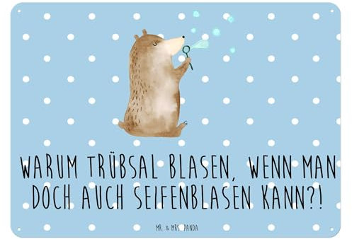 Mr. & Mrs. Panda Blechschild Bär Seifenblasen DIN A6 - Geschenk, Wandschild Metall, Küche, Groß, Lustig Sein Glücklich Traurig Happy, Teddy, Dekoschild, Türschild