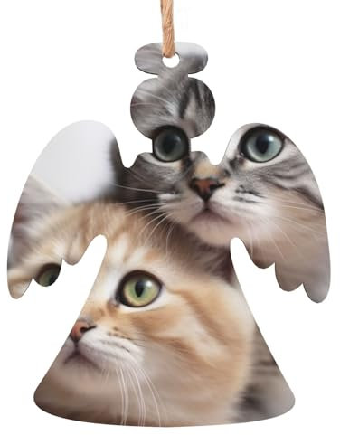 Katzen Holz Weihnachtsengel Form Ornamente Holz Weihnachtsbaum Hängende Dekoration Weihnachtsbaum Ornamente mit Seilen für Weihnachten Urlaub Dekorationen