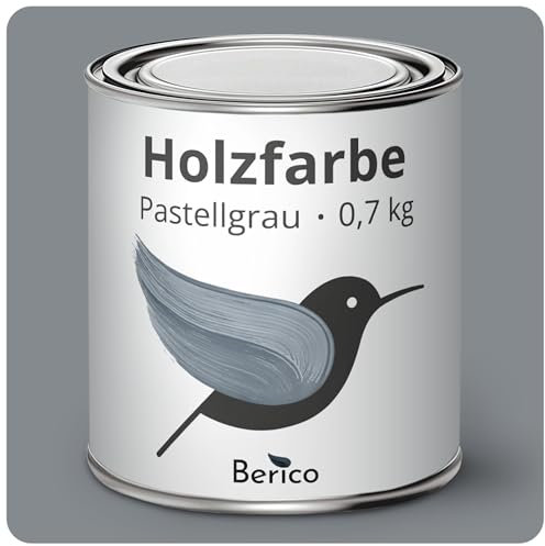 Berico Holzfarbe - Pastellgrau - 0,7 Kg - 4in1 Premium Holzlack inkl. Grundierung & Decklack - Für Innen und Außen - Robust & Wetterfest