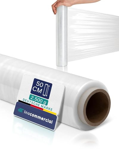 Inoverse stretchfolie transparent skötfilm, film för möbler och flytt, pallfolie, handstretchfilm, förpackningsfolie på rulle, sträckfilmrulle, förpackningsmaterial, 50 cm/2,5 kg, 1 rulle