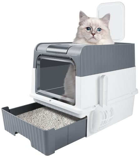Purrfect Cat Litter Box, Drawer Type with Front Door, Easy Clean, Top Entrance Hooded Litter Tray for Small & Medium Cats
