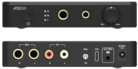 TOPPING A50 III NFCA Symmetrischer Kopfhörerverstärker 3500mW x 3500mW HiFi Kopfhörerverstärker RCA/TRS Eingang 6,35mm/4,4mm Balanced Kopfhörer Verstärker, Dreistufiger Verstärkungsschalter (Schwarz)