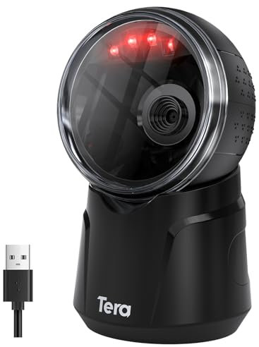 Tera Barcode-Scanner Desktop Omnidirektional: 1D 2D QR Freihändiger USB-Verdrahteter Barcodescanner Einstellbarer Scan-Kopf für POS Supermarkt Einzelhandelsgeschäft Mobile Zahlung Modell 9000