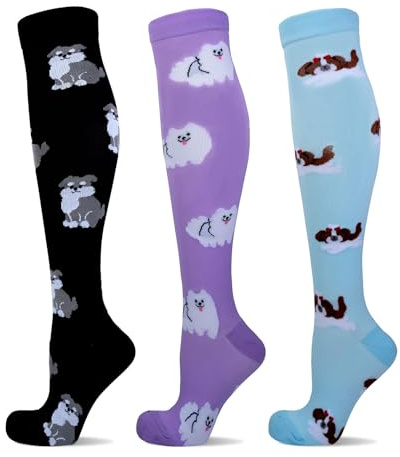 LEOSTEP Kompressionsstrümpfe Damen (3 Paar) Kompressionssocken Bunte Thrombosestrümpfe für Sport, Flug, Laufen, Reisen, Schwangerschaft Krankenschwester 20-30 mmHg