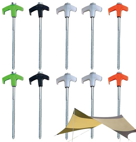 Chaies Bodenanker zum Einschrauben, 8-Zoll-Zeltheringe zum Einschrauben | 10 Stück leuchtende robuste Zeltheringe Campingpfähle,8 Zoll bohrbare Zeltheringe für Terrasse, Garten, Vordächer, Grasland,