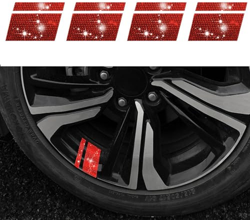 Ysbxitu 4 Stück Auto Felgenaufkleber Felgenband Auto Felgen Aufkleber Dekoration Streifen Selbstklebende Räder Dekoration Linie Aufkleber Auto Motorrad Fahrrad MTB Dekor Zubehör（Rot）