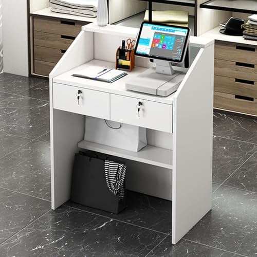 Mostrador de recepción, mostrador Frontal con cajón con Cerradura y luz, mostrador minorista para Caja, Escritorio de Madera para computadora para Oficina, vestíbulo, Tienda de Ropa, salón