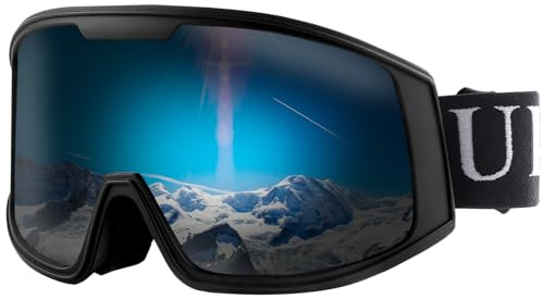 Ukoly Ski/Snowboard Goggles for Men Women, Snow Goggles HD Lens Anti-Fog Coating OTG Design UV400 Protection Windproof (Black Frame Black HD Lens)