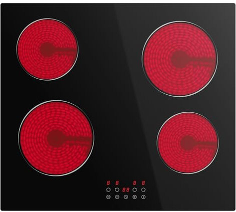 Plaque Vitrocéramique 4 Feuxs Encastrable 6000W 59cm, STARCHARTS Table de Cuisson Vitrocéramique 4 Feuxs, Plaque Electrique avec Contrôle Tactile, Verrouillage Enfants, 9 Niveaux de Puissance,Minuteur