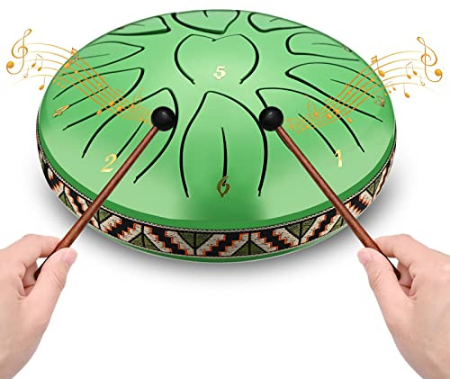 Ovshnrr Steel Tongue Drum 6 Pollici 11 Note Tamburo in Acciaio Handpan Tamburo Strumento a Percussione con Bacchette per Tamburi e Borsa per Meditazione Yoga Zazen
