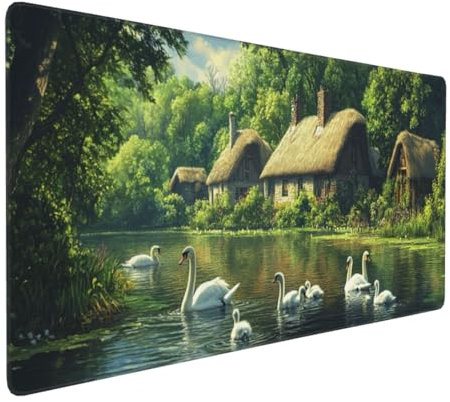 Large Mouse Pad 1200x600x4mm Swan Gaming Mouse Mat Landscape XL Mousepad Anti-Fray Stitched Edges with Non-Slip Rubber Base,Ergonomic Mouse Pad Extended Desk Mat,for Home Office Accessories PC,Laptop