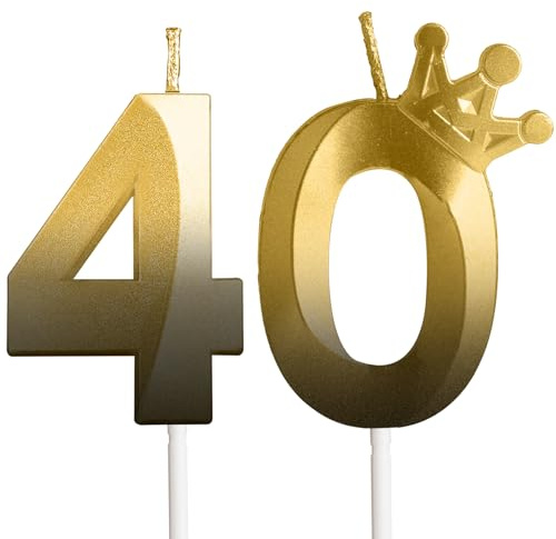 Geburtstagskerzen Zahlen mit Krone 40, 3D Schwarzes Gold Geburtstagskerzen, Geburtstag Kerzen,Kerzen Geburtstag für Mädchen Junge Dekoration Hochzeit Geburtstag Jubiläum Feier Lieferungen