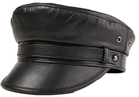 Herren-Lederhut Herbst- und Wintermotorrad Herren Leder Rock Navy Cap Captain Hut für Laufen, Wandern im Freien(Black,XXL)