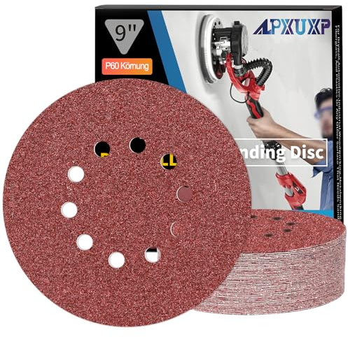ALPXUXP Disques abrasifs 225 mm 25 pièces grain 60,papier abrasif en alumine calcinée 10 trous,revêtement abrasif antiadhésif pour ponceuse orbitale