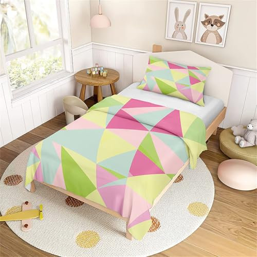 Hearda Kinderbettwäsche, Mehrfarbige Geometrie Bettwäsche Set für Bettwäsche Mädchen Jungen Mikrofaser Kuschelige Bettwäsche, Bettdecke und Kissen Set mit Reißverschluss (Rosa,100x135cm)