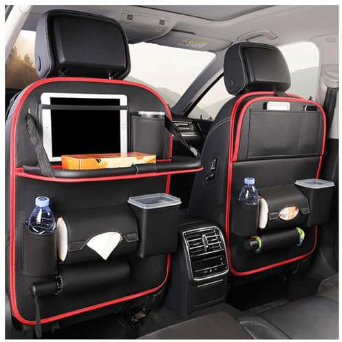 HKSOPC 2 Stück Autositz Rückenlehnenschutz für VW Phideon/Touran/Tharu/Teramont/Tiguan, Auto Organizer Multifunktional Wasserdicht Rücksitz Organizer mit Klapptisch,B Black Red