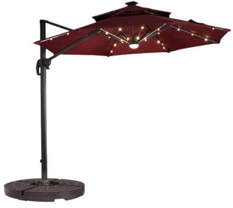 Garden parasols Parasol Patio 8.2ft Cantilever With Base And Solar LED Lights Tilting For Outdoor Garden Beach Umbrella Shade Outdoor parasols