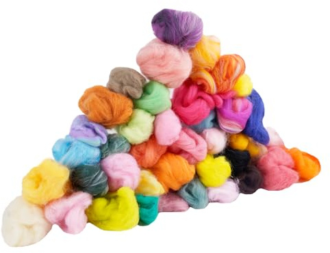 ROOMHUAWAY 40 Farben Filzwolle Trockenfilzen, Schafwolle für Filznadeln zum Trockenfilzen, Märchenwolle, Filzwolle Nassfilzen, Filz zum Basteln für Diy-Bastelprojekte Anfänger