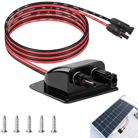 Doppio Ingresso Cavo Alloggiamento,Passacavo Solare,Doppio Passacavo Solare,Doppio Ingresso Cavo con Cavo Solare da 2m,per Camper,Barche, Roulotte,Marine,Fotovoltaico Camper (Nero)