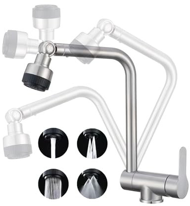 Kitchen Tap with 4 Spray Modes, Swivel 360° Kitchen Sink Mixer Taps, Single Handle Single Hole, Brass, Brushed Nickel, Hot and Cold Water