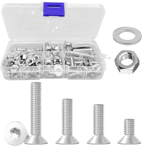 40 Stk Senkkopfschraube mit Innensechsrund, M6 x 10、16、20、30mm Senkschraube, Senkkopf Maschinenschrauben, Edelstahl rostfrei Senkkopfschraube, mit 40 Stück Edelstahl-Dichtungen, 40 Stück Muttern