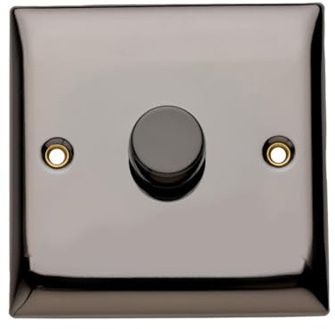 Britelite Single Dimmer Switch, 1 Gang 2 Way, Black Nickel | Trailing-edge rotary control for LED and halogen bulbs; suitable for domestic and commercial use; zinc construction.