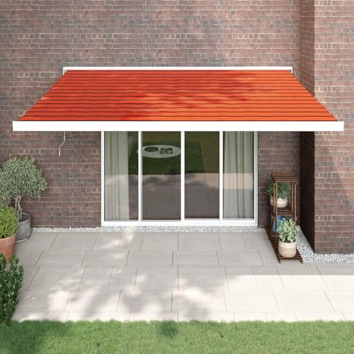 Tenda da Sole Retrattile Elettrica, Arancione e Marrone 4.5x3m, Tessuto Poliestere con PU e Struttura in Alluminio, Tendone da Esterno per Terrazza Balcone Giardino, con Telecomando