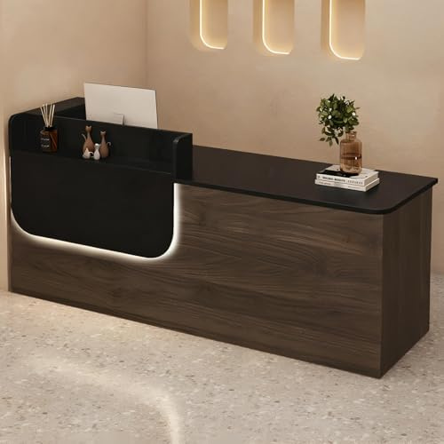 Empfangstheke mit abschließbarer Schublade und Schrank, Rezeptionstresen aus Massivholz mit LED-Beleuchtung, Empfangstheke mit Stauraum, 100–240 cm, geeignet für Büro, Salon, Lobby und Geschäft