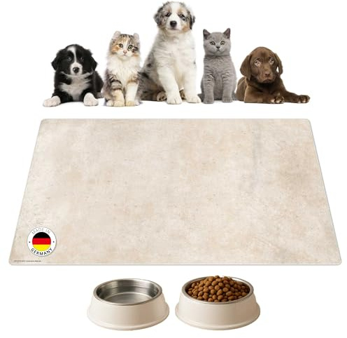 Napfunterlage | Futtermatte für Hunde und Katzen „Heller Stein in beige“ aus Premium Vinyl - 60x40 cm – rutschhemmend, abwaschbar, reißfest - Made in Germany