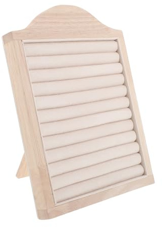 BESPORTBLE Ring Display Stand, Solid Wood Jewellery Holder for Retail Vendors, Beige Wooden Storage Organiser Tray for Rings and Earrings, Small Vertical Stand