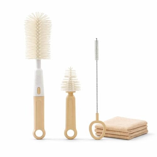 Jamaah Everyday Essentials Bottle Cleaning Kit 4 in 1 Bottle Brush Set with Straw Cleaner Detail Brush & Microfiber Cloth for Water Bottles Tumblers & Reusable Cups