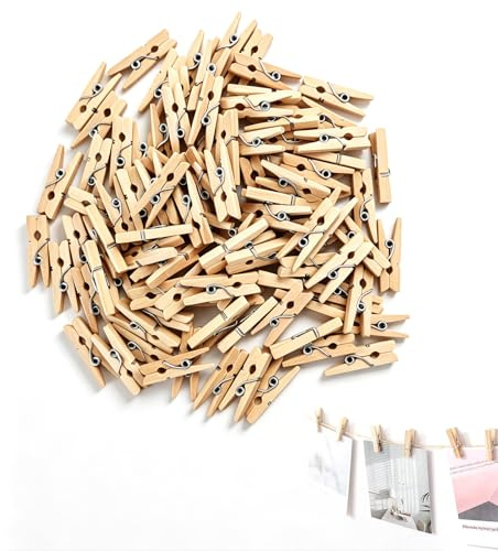 Ensemble de 100 Mini Pinces à Linge en Bois Léger de 25 mm - Pinces à Linge Légères pour Artisanat et Organisation - Décoration Photos