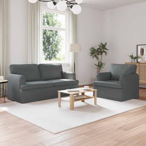 Kaloriko Sofa Set 2 teilig Dunkelgrau Stoff, 162 x 80 x 85 cm, Ecksofa mit Schlaffunktion, Polstergarnitur mit Ottomane, platzsparend und gemütlich für Wohnzimmer und Gästezimmer