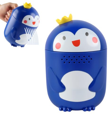 LdawyDE Regadera Baño Bebe, Jarra Baño Bebe con Diseño de Pingüino | 700 ml vaso de champú, diseño lindo, mango ergonómico, ayuda infantil para champú y baño