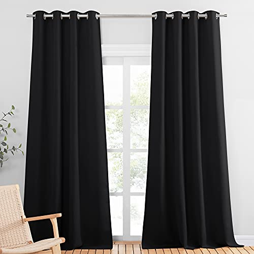 PONY DANCE Abdunkelnde Vorhänge Schlafzimmer Thermo Gardinen Hitzeschutz | 2er Set, H245 x B140 cm, Schwarz, Verdunkelungsvorhang, Sichtschutz, UV-Schutz, mit Ösen, für Besseren Schlaf, Wohnzimmer