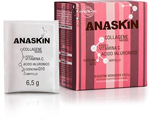 ANASKIN * 130 g / 20 bustine monodose * Collagene, acido ialuronico, coenzima Q10, acerola (vitamina C) e mirtillo * Pelle