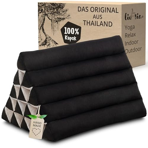 livasia Rückenstützkissen modern einfarbig extrahoch - 40x55x35cm - Dreieckskissen für Garten/Balkon, Keilkissen Kapok, Lagerungskissen für Beine, handgefertigt, Meditationskissen (Schwarz Uni)