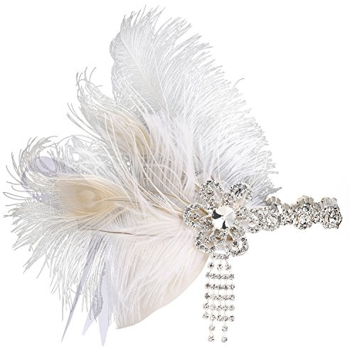 BABEYOND 1920-talet pannband dam Gatsby kostym tillbehör 21-talet flapper fjäder hårband accessoarer vit