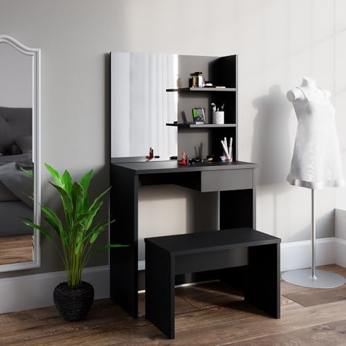 Vicco Sitzbank, Schwarz, 70 cm | für Schminktisch, zur Verwendung als stabile Sitzgelegenheit am Schminktisch