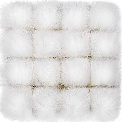 16 Stücke Kunstpelz Pom Pom Ball DIY Pelz Pom Poms für Hüte Schuhe Schals Tasche Pompons Keychain Charms Stricken Hut Zubehör, Weiß
