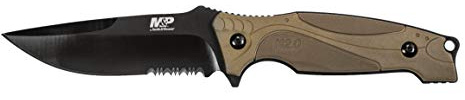 Smith & Wesson M&P M2.0 9in S.S. Full Tang Thin Fixed Blade Knife with 4in Drop Point Blade and Rubber FDE Handle for Outdoor, Tactical, Survival and EDC