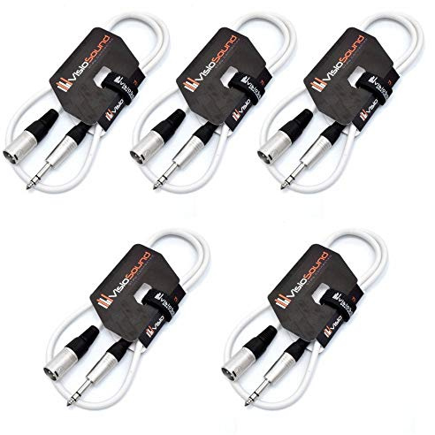 Male XLR to 6.35mm Stereo TRS Jack Lead Audio Cable 5 Pack (White, 1m) | 5 x Noiseless OFC Balanced Signal, Audio, Speaker, Patch Cable / 8 Colours