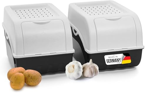 Novaliv Potatis-förvaringslåda | 2 x mitel 5 l | vit | potatislåda | grönsakslåda stapelbar löklåda potatiskorg, fruktbehållare, potatislåda, lök, förvaring, matförvaringsburk morötter