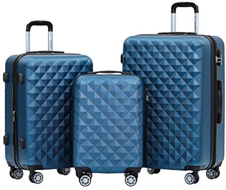 BEIBYE Zwillingsrollen 2066 Hartschale Trolley Koffer Reisekoffer Gepäck M-L-XL-Set (Blau, Set)
