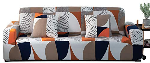 ARNTY Copridivano Elasticizzato 1/2/3/4 Posti,Estensibile Copri Divano Letto,Moderno Fodere Copridivani Elastico Fodera Protettiva(Colorato-Motivo Geometrico, Copridivano 4 Posti:231-300cm)