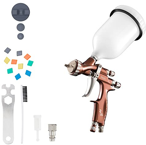 BenBow PK80 Pistolet à peinture professionnel à air comprimé 1,5 mm avec accessoires – Premium – Pistolet pulvérisateur compresseur avec gobelet pour peinture de voiture – Vernis transparent – Vernis