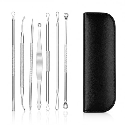 7Pcs Stainless Steel Blackhead Remover Tool Kit with Leather Case