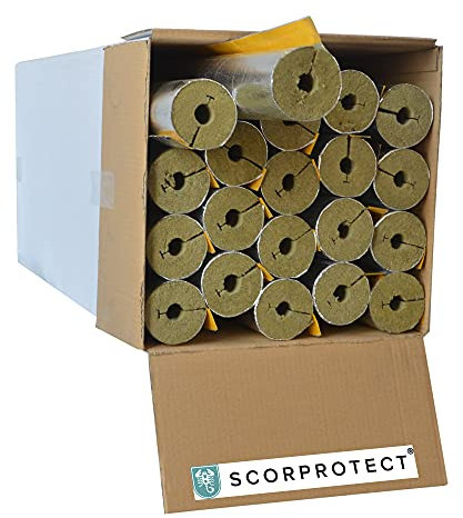 Scorprotect® voller Karton Alukaschierte Rohrschale Rohrisolierung Steinwolle mit 0.040 Wärmeleitfähigkeit (Steinwolle, 22 x 30 mm x 1 Meter)