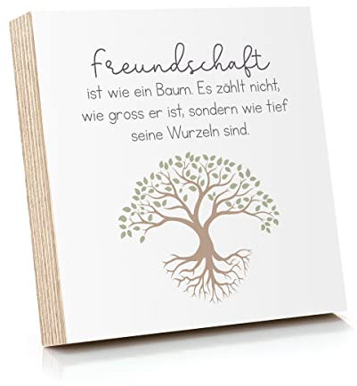 ARTFAVES® Holzbild mit Spruch - Freundschaft ist wie ein Baum | Deko Geschenk zum Thema Freundschaft/Größe: 14,8 x 14,8 cm